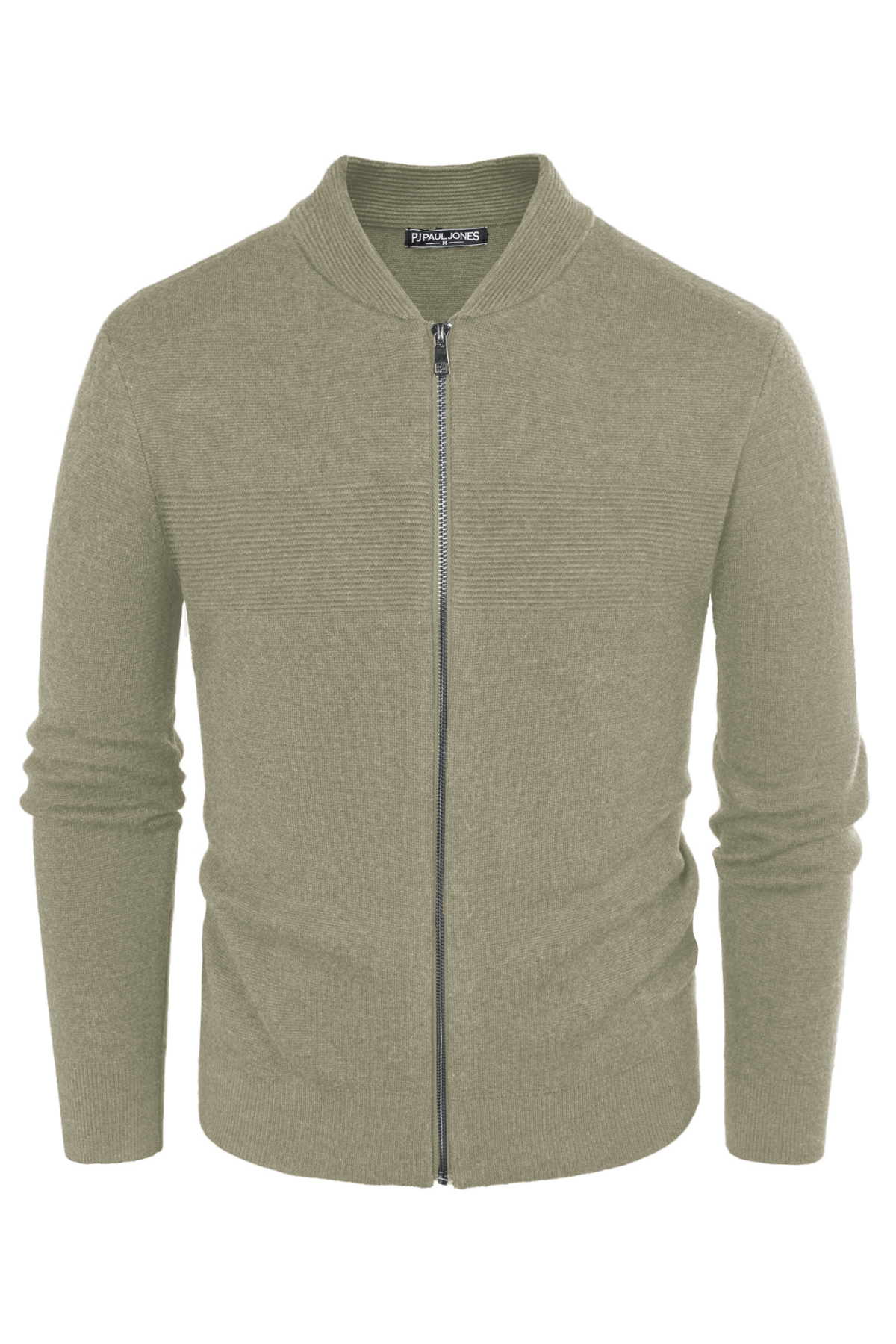 Men's Knit Zip-Up Full-Zip Stand Collar Sweater – Khaki
