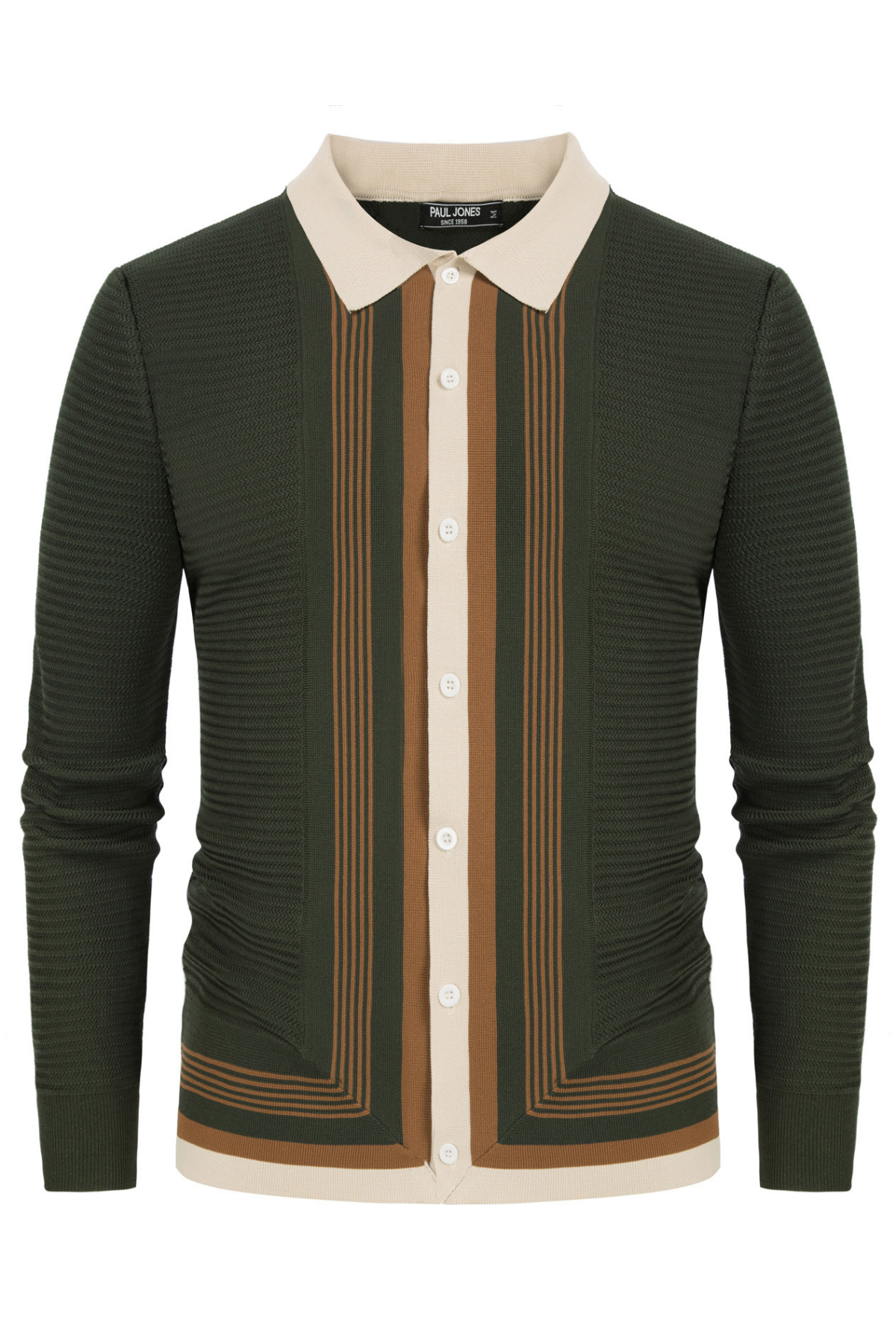 Men's Knit Button-Down Long Sleeve Striped Cardigan Soft – Dark Olive Green