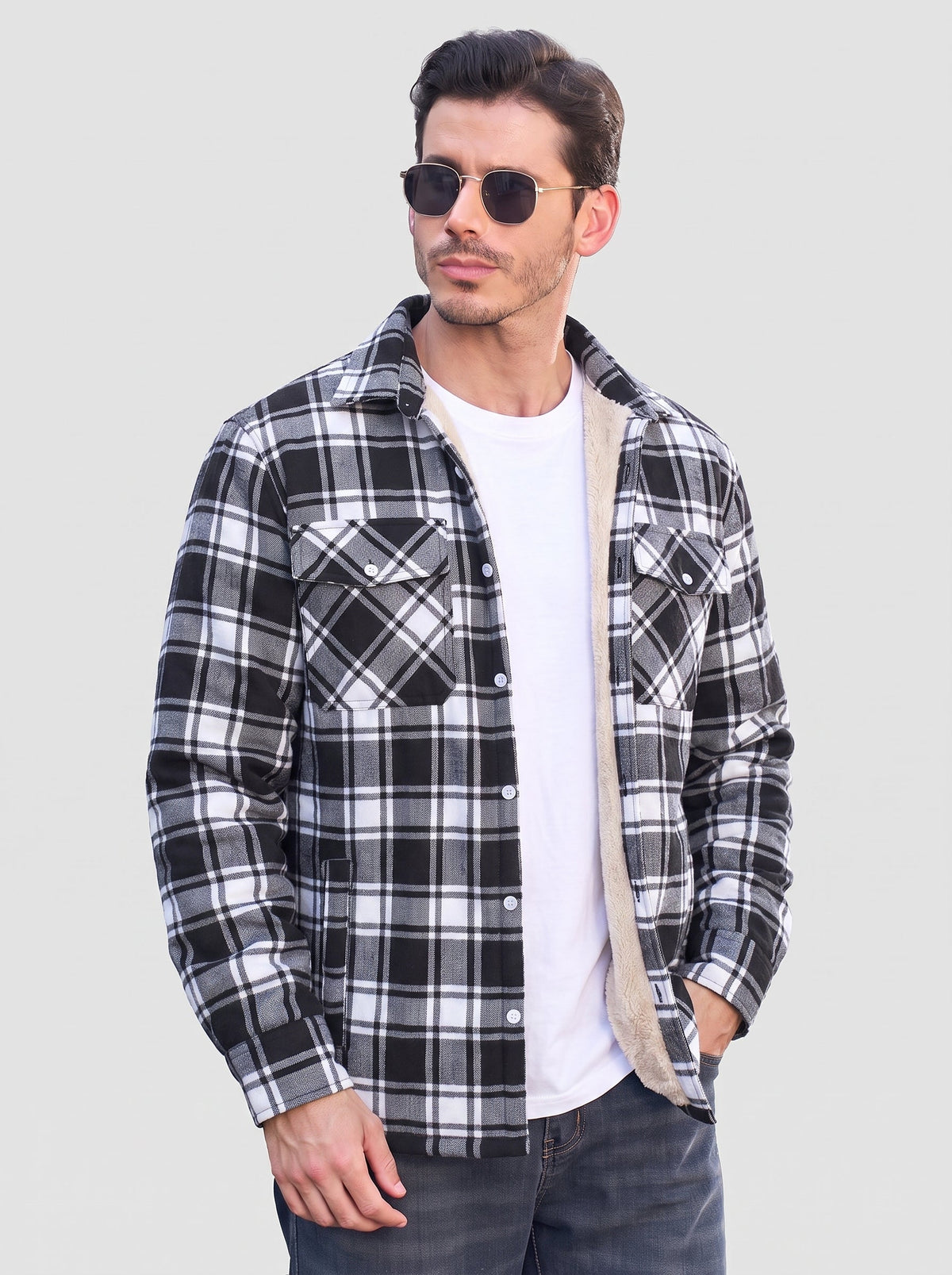 Men's Fleece Lined Heavyweight Workwear Flannel Shirt – Black White