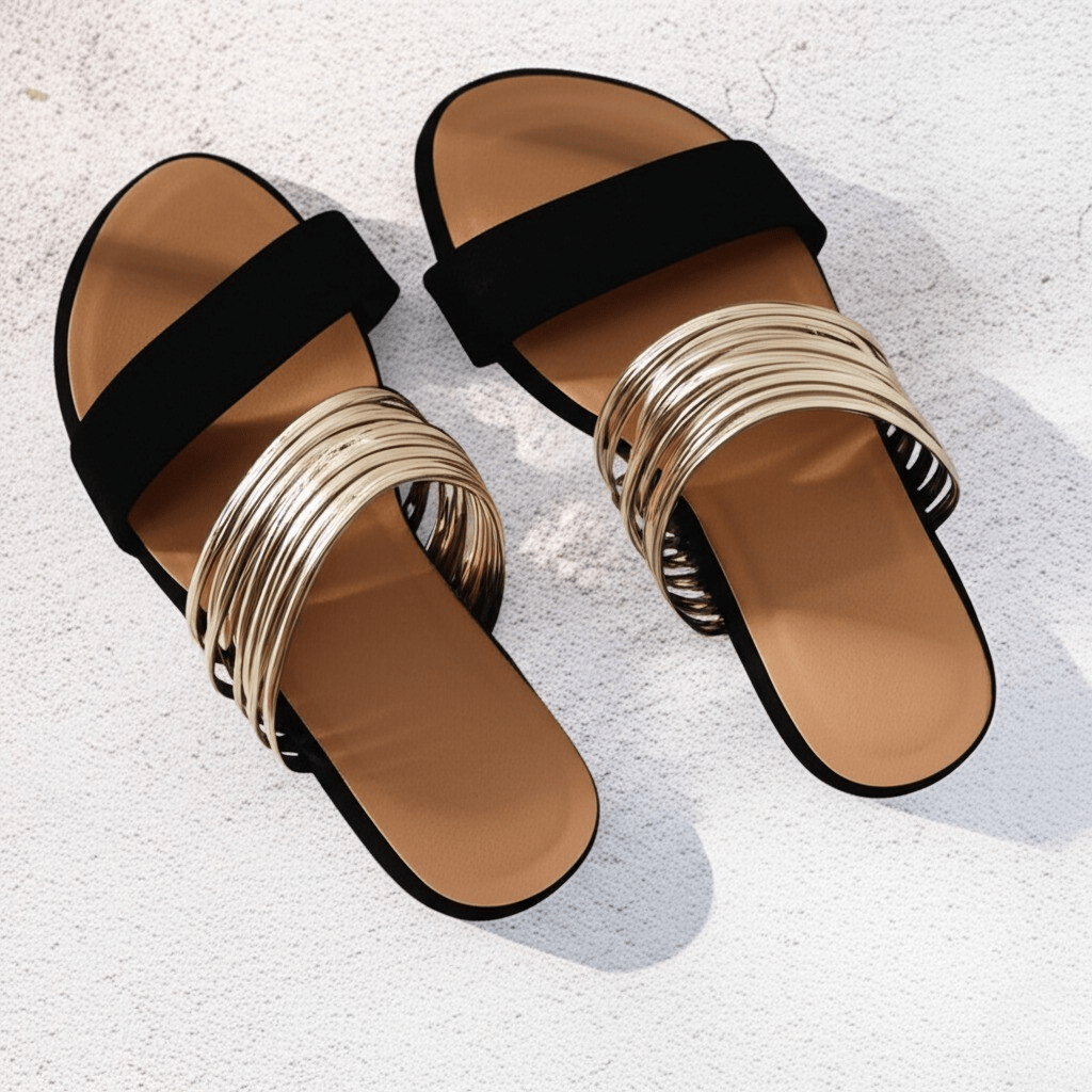 Kaye | Sandals For Women | Open Toe Slide With Multi Band Detail