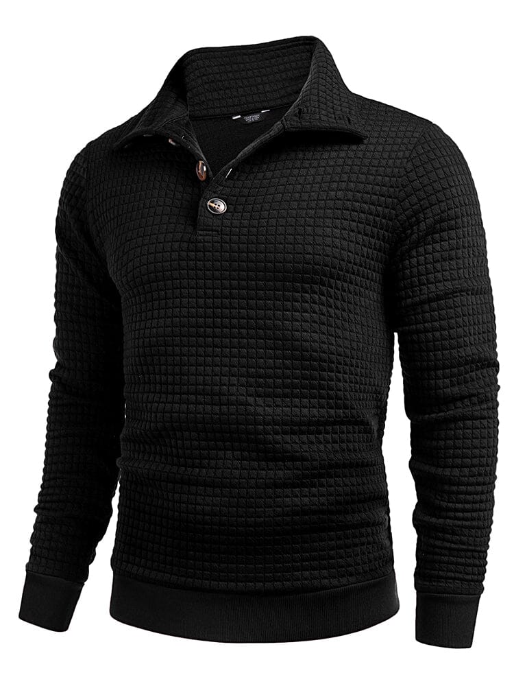 Men's Waffle Knit Casual Hoodie – Black