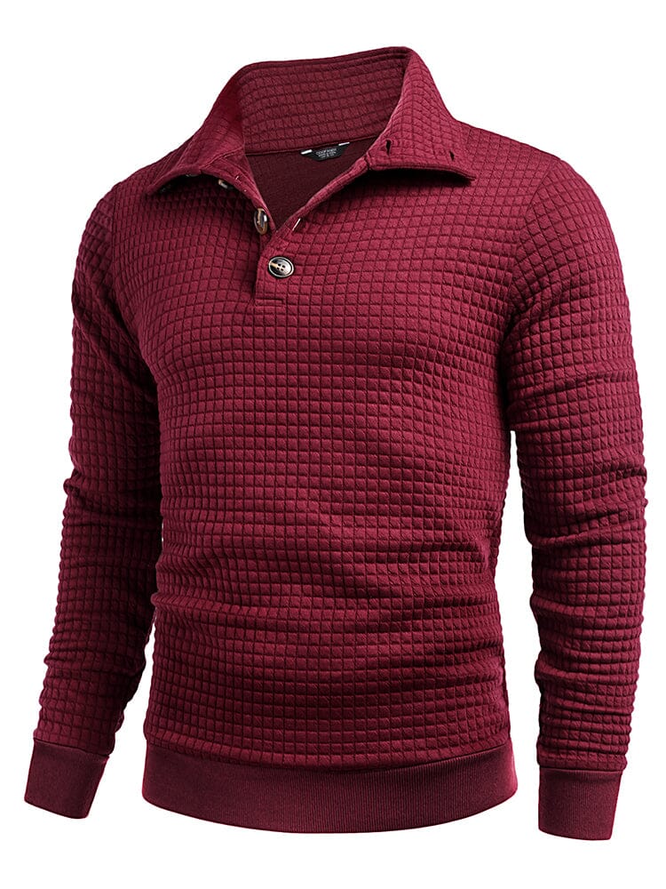 Men's Waffle Knit Casual Hoodie – Wine Red