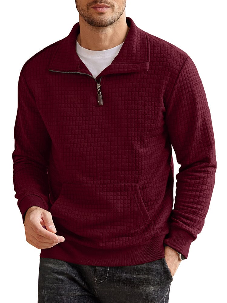 Men's Waffle Knit Casual Sweater – Wine Red