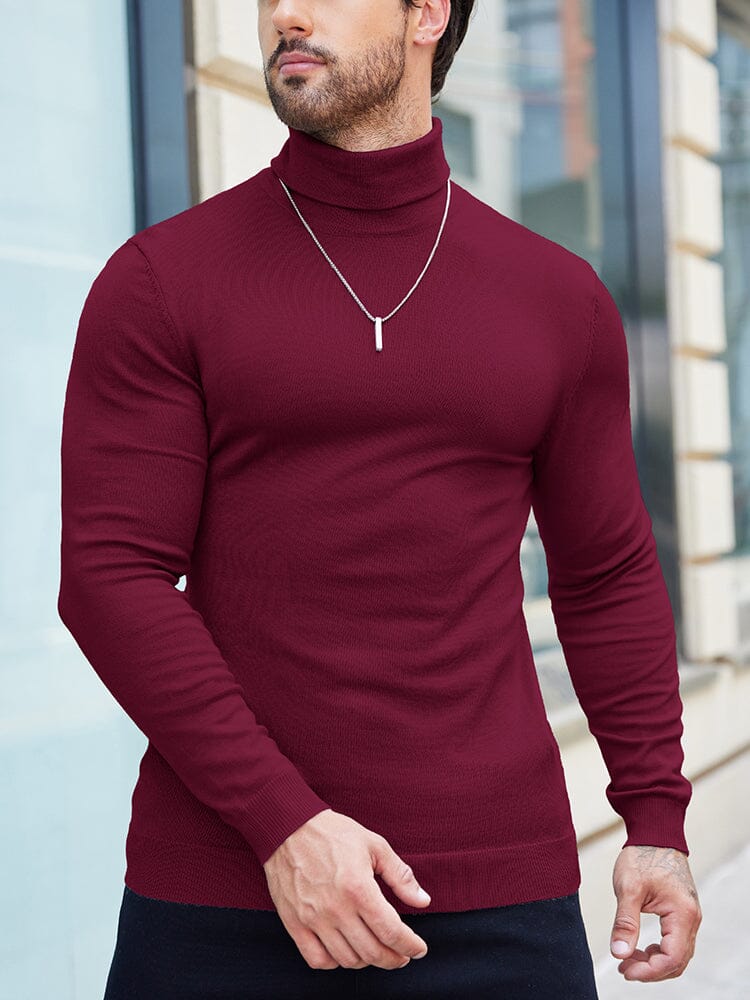 Men's Soft Drape Slim-Fit Turtleneck Sweater – Wine Red