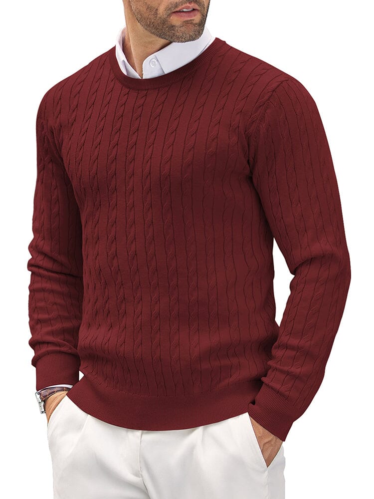 Men's Cable Knit Classic Sweater – Wine Red