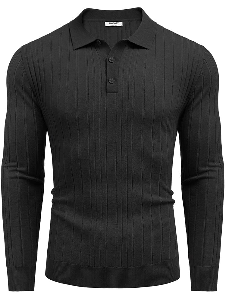 Men's Ribbed Knit Polo Sweater – Black