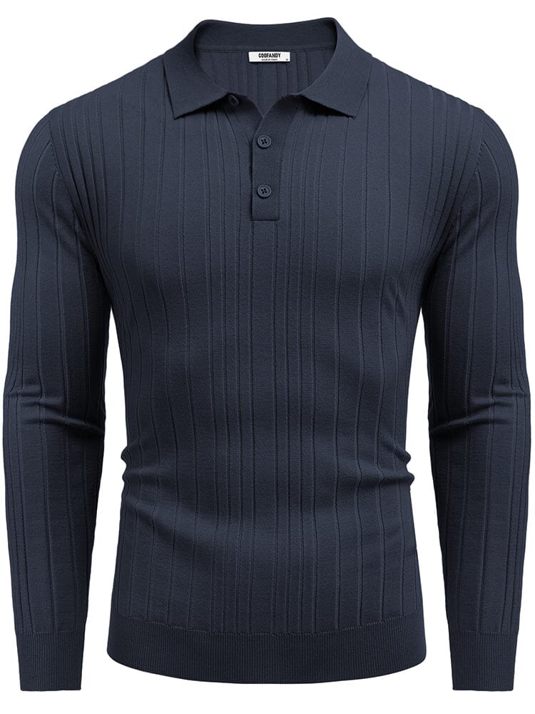 Men's Ribbed Knit Polo Sweater – Navy Blue