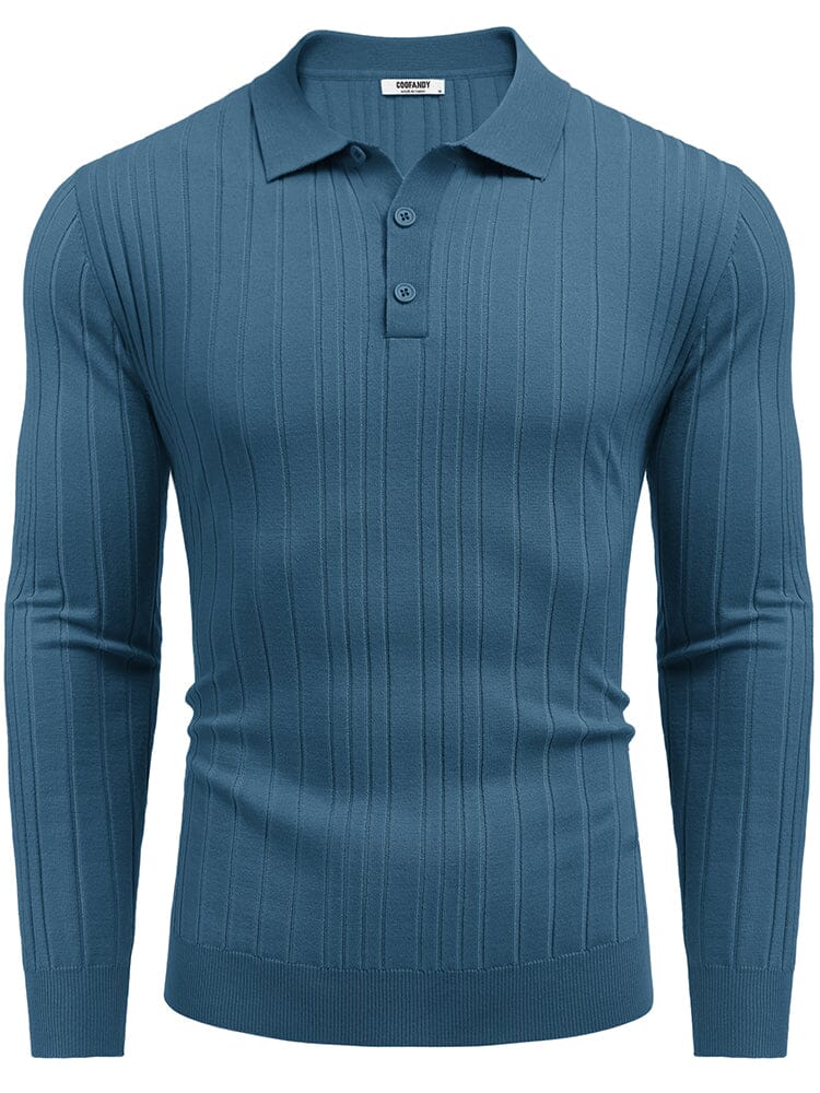 Men's Ribbed Knit Polo Sweater – Blue