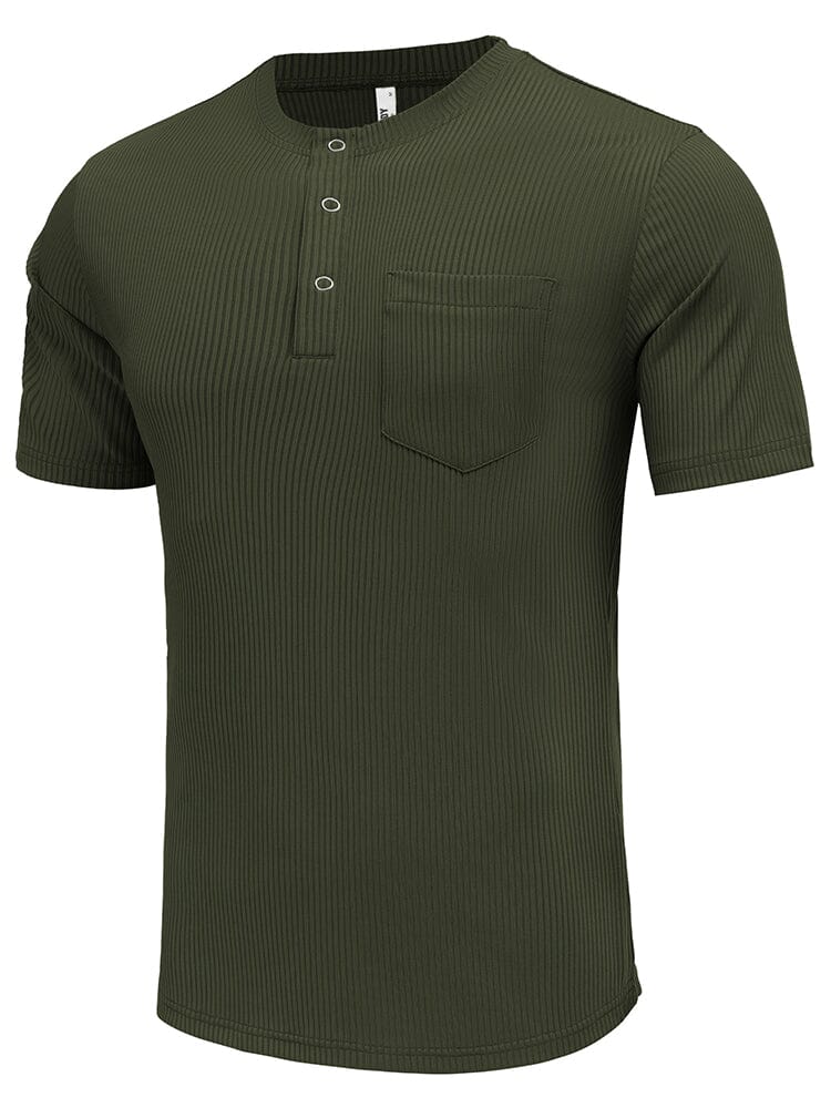 Men's Ribbed Knit Stretch Henley Top – Army Green