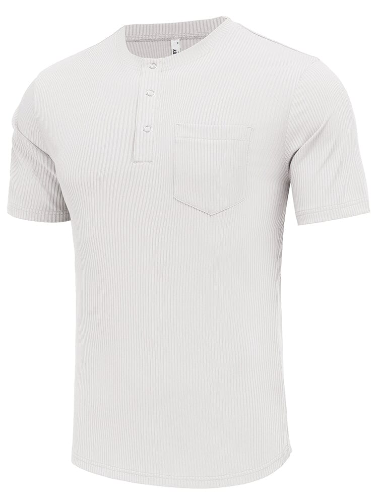 Men's Ribbed Knit Stretch Henley Top – White