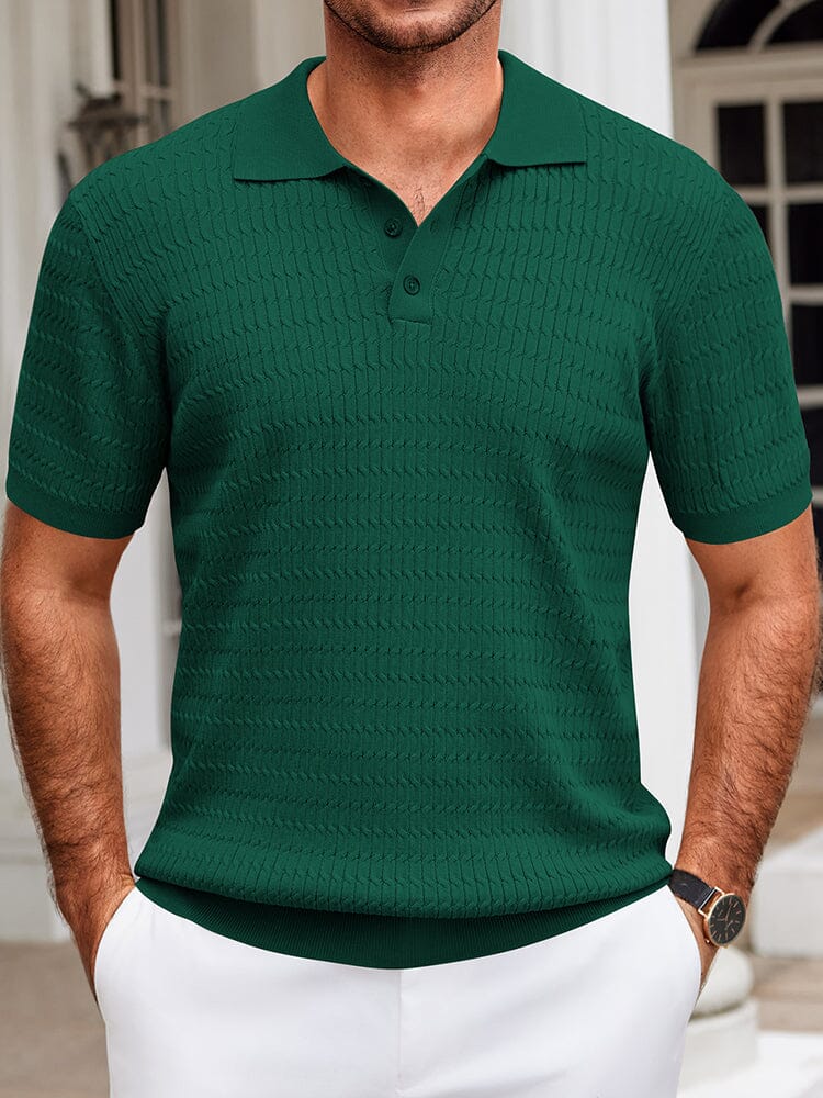 Men's Knit Textured Casual Knit Polo Sweater – Green