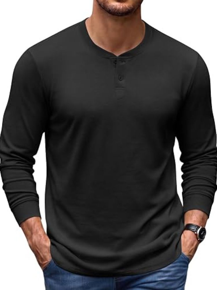 Men's Long Sleeve Henley Top – Black
