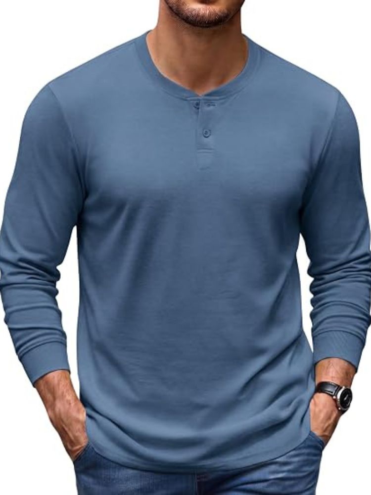 Men's Long Sleeve Henley Top – Blue