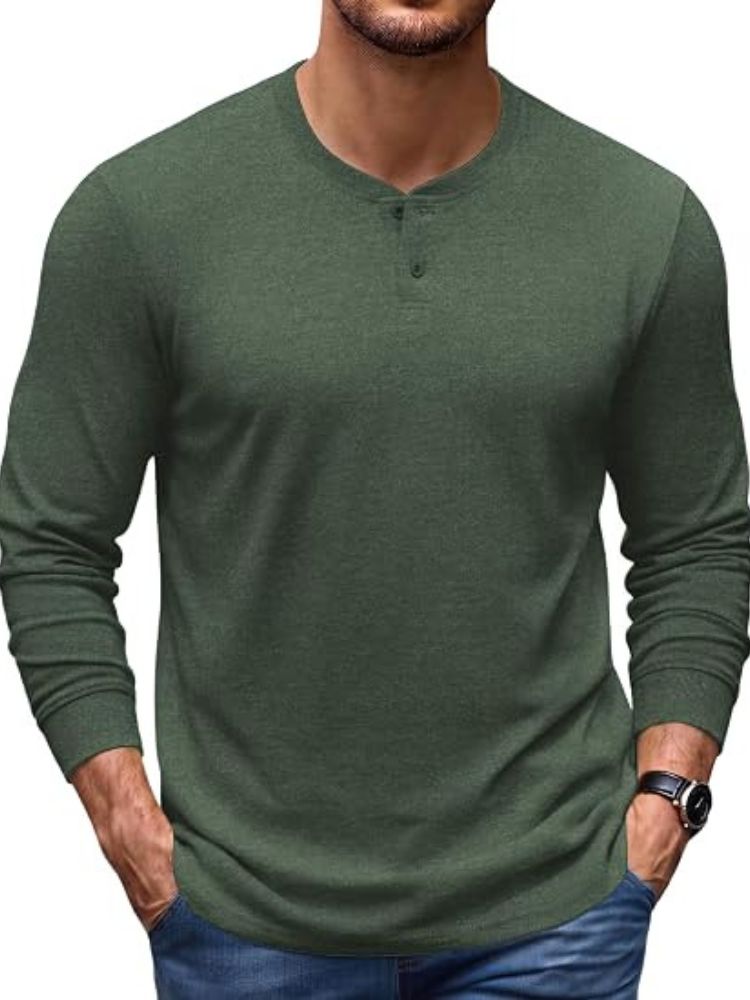 Men's Long Sleeve Henley Top – Green