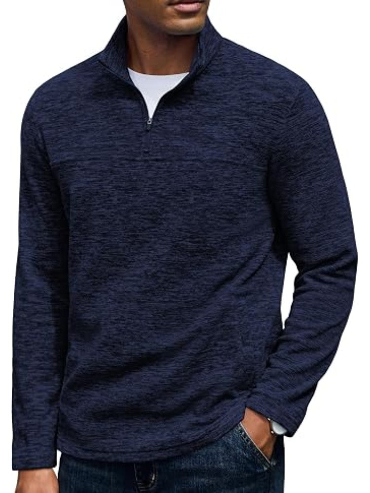 Men's Fleece Mock Neck Quarter-Zip Sweater – Dark Blue