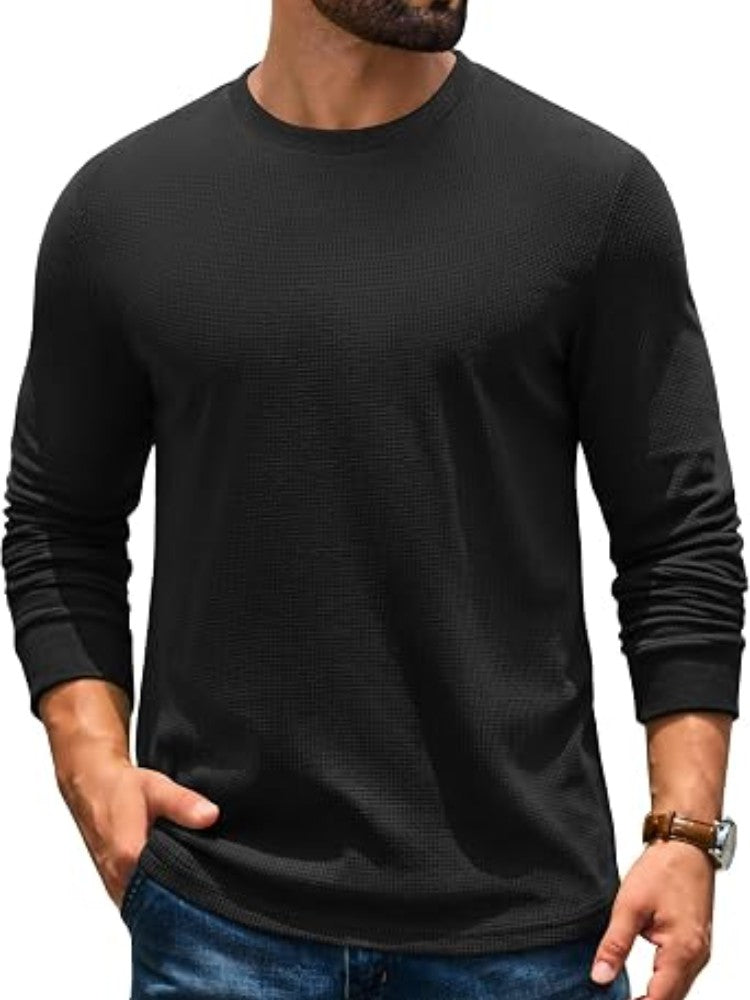 Men's Waffle Knit Crew Neck Thermal Shirt – detail