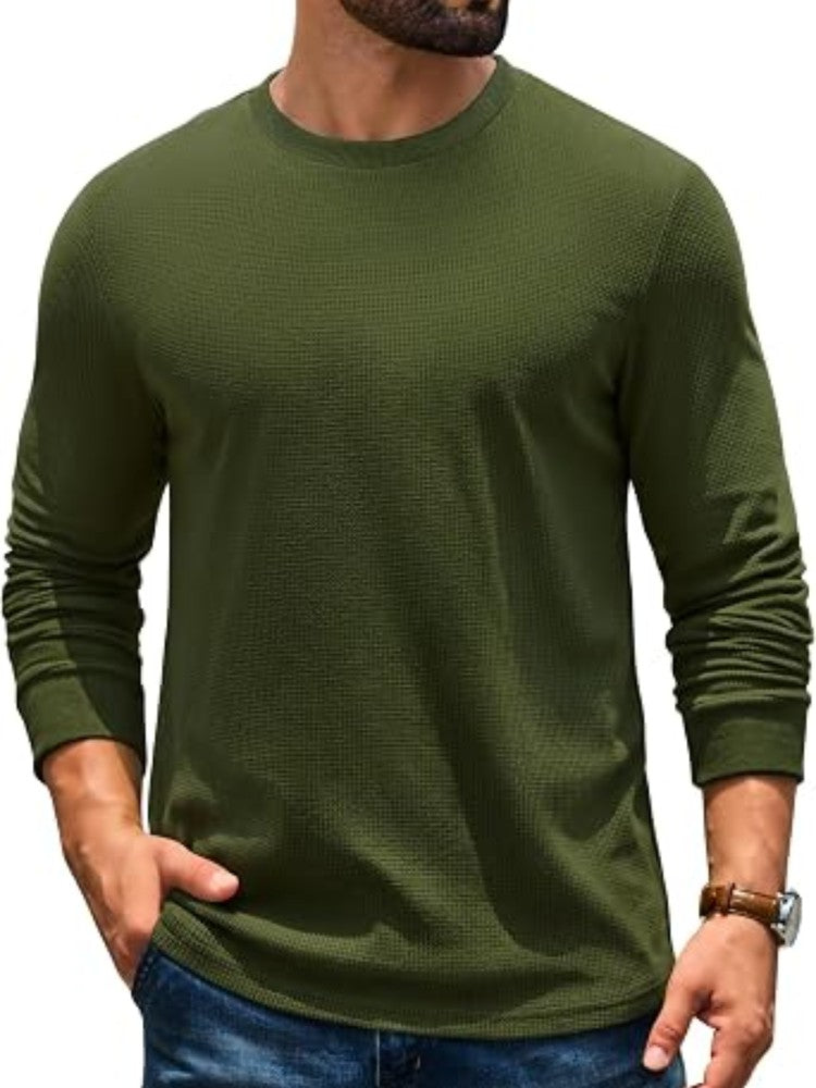 Men's Waffle Knit Crew Neck Thermal Shirt – detail