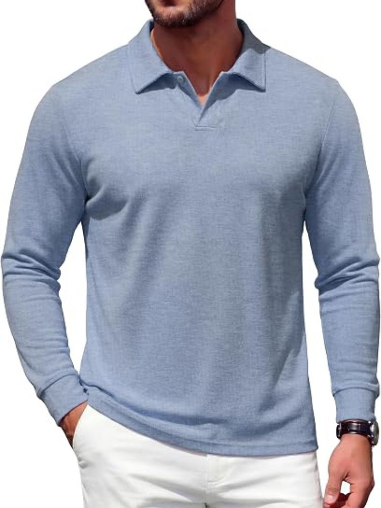 Men's Knit V-Neck Knit Polo Sweater – Blue