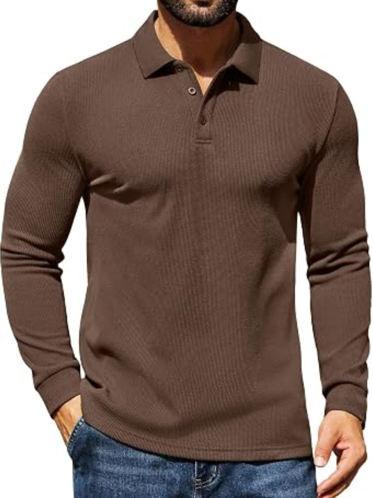 Men's Waffle Casual Knit Polo Sweater – Brown