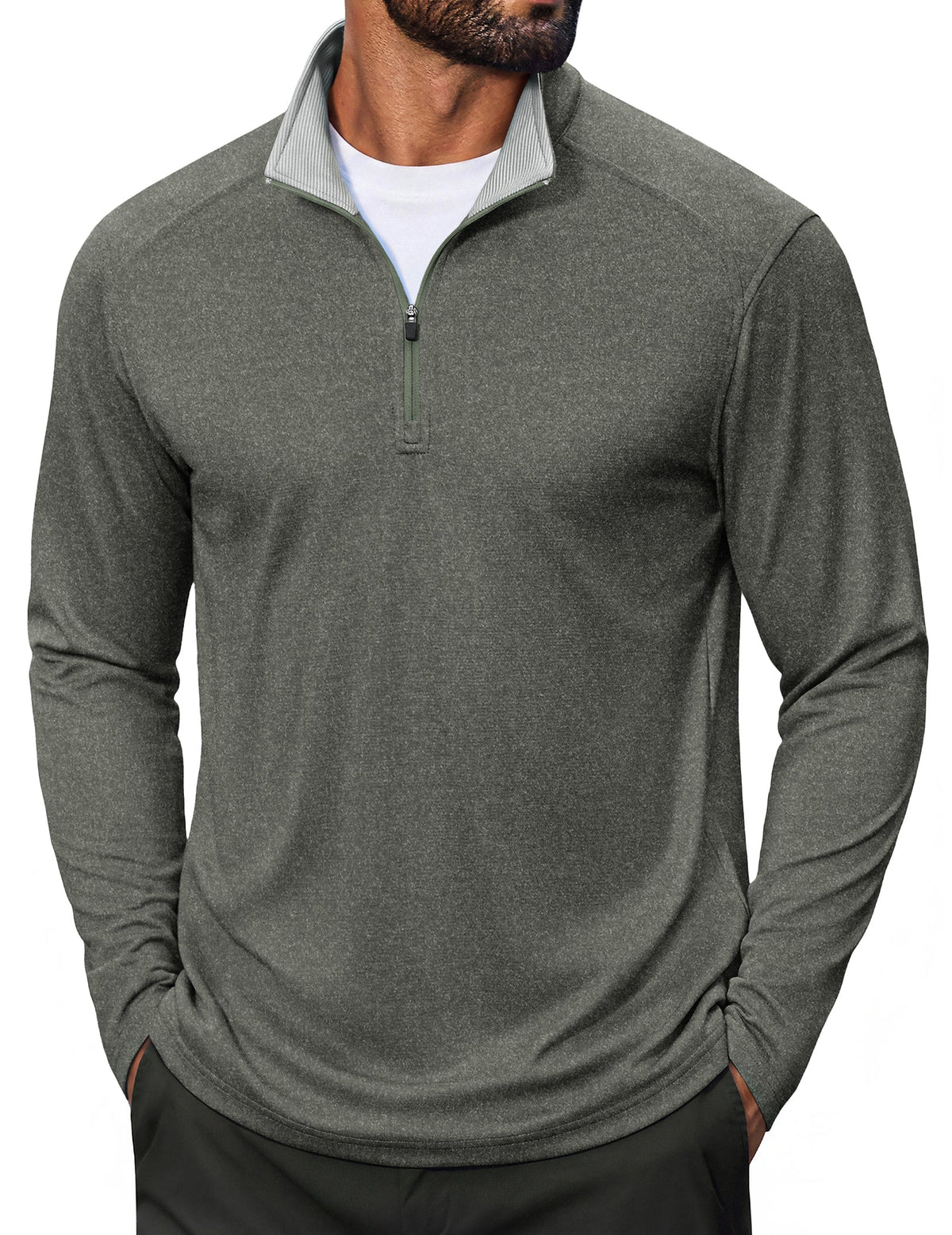 Men's Mock Neck Quarter-Zip Sweater – Army Green