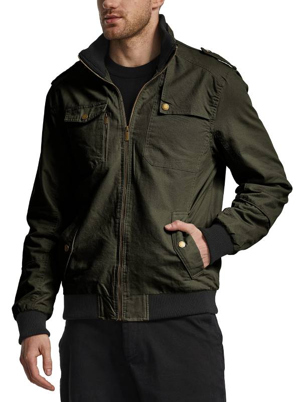 Men's Cotton Stand Collar Casual Jacket – Army Green