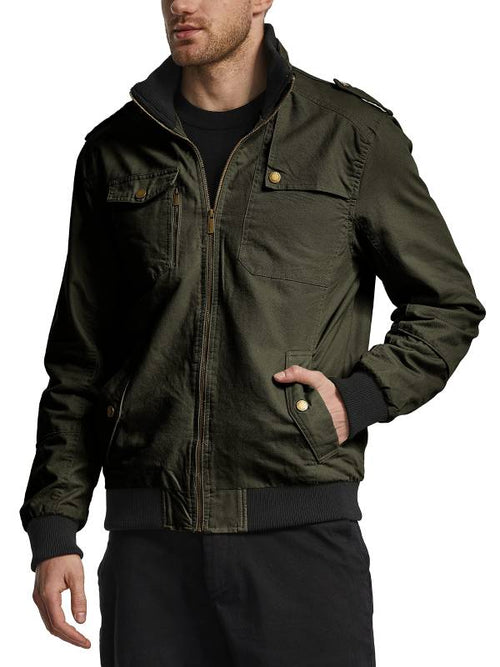 Men's Cotton Stand Collar Casual Jacket – Army Green