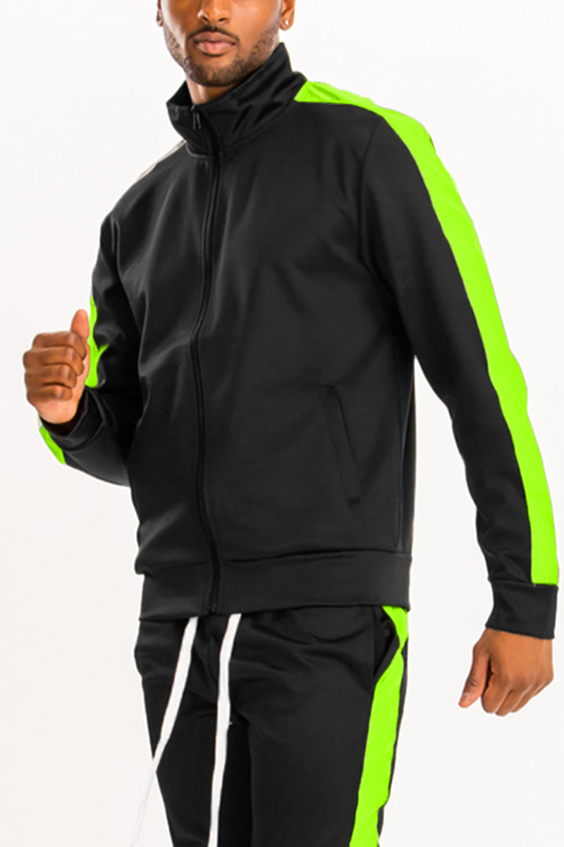 Men's Striped Track Jacket – Black Lime