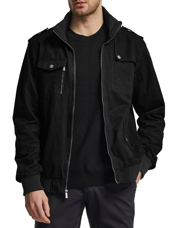 Men's Cotton Stand Collar Casual Jacket – Black