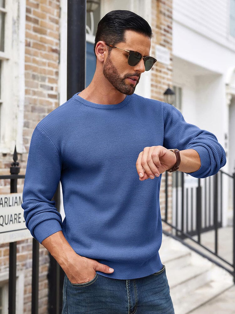 Men's Waffle Knit Classic Sweater – Blue
