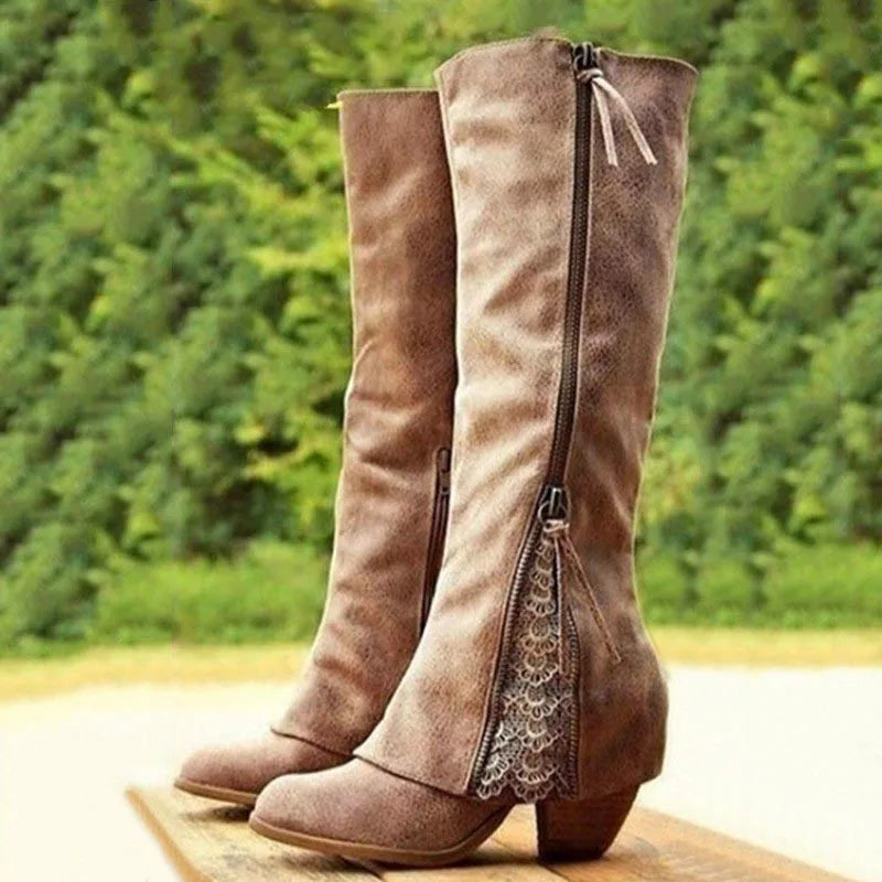 Knee-High Boots for Women | Side Zip Lace Detail