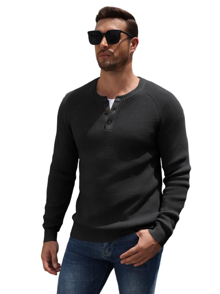 Men's Waffle Knit Henley Sweater