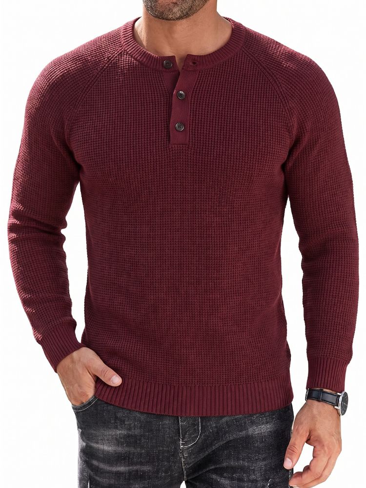 Men's Waffle Knit Henley Sweater – detail