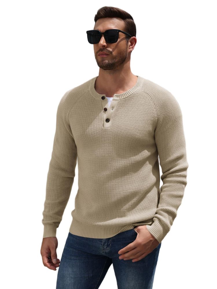 Men's Waffle Knit Henley Sweater – detail