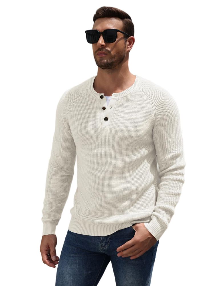 Men's Waffle Knit Henley Sweater – detail