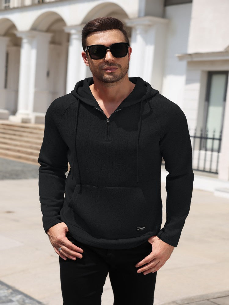 Men's Pocketed Lightweight Quarter-Zip Sweater – Black