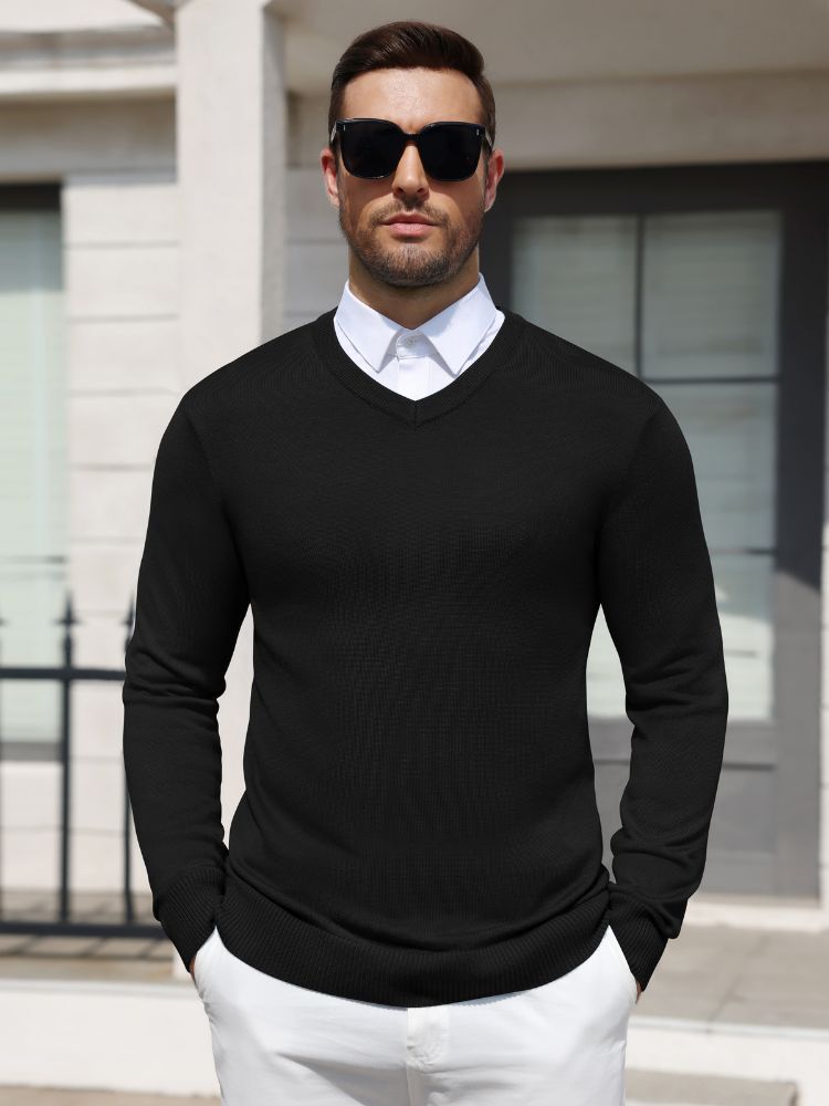 Men's Knit V-Neck Sweater – Black