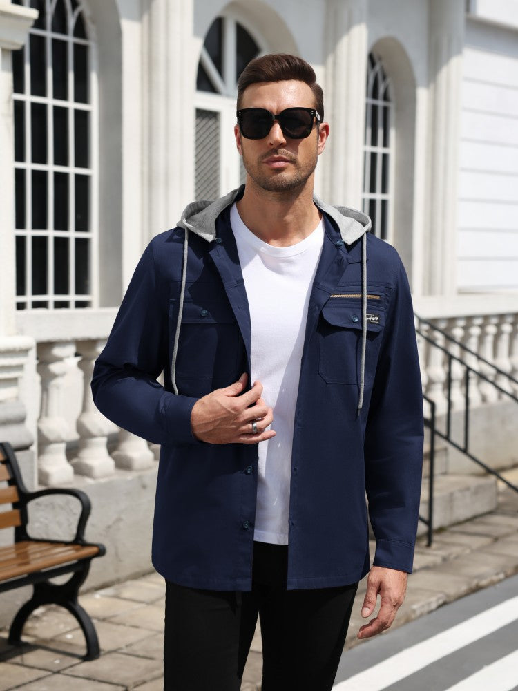 Men's Cotton Shacket with Hood – Button-Front
