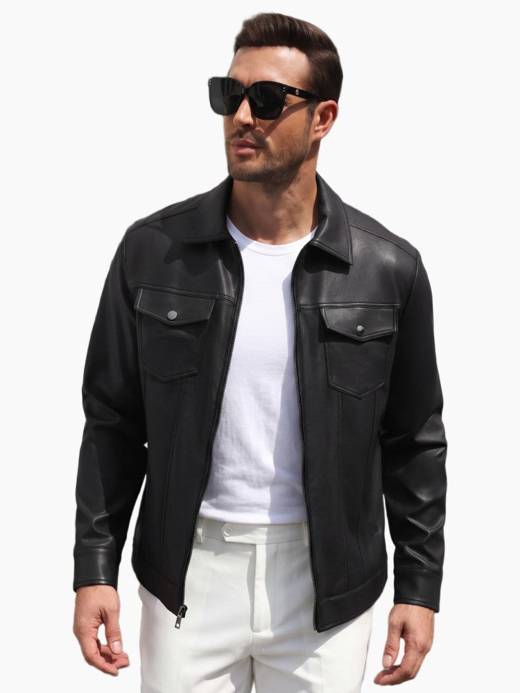 Men's Faux Leather Lightweight Moto Jacket – Black