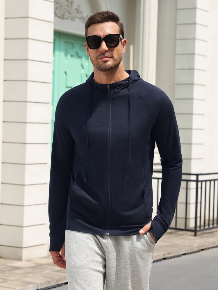 Men's Full-Zip Lightweight Hoodie – Navy Blue