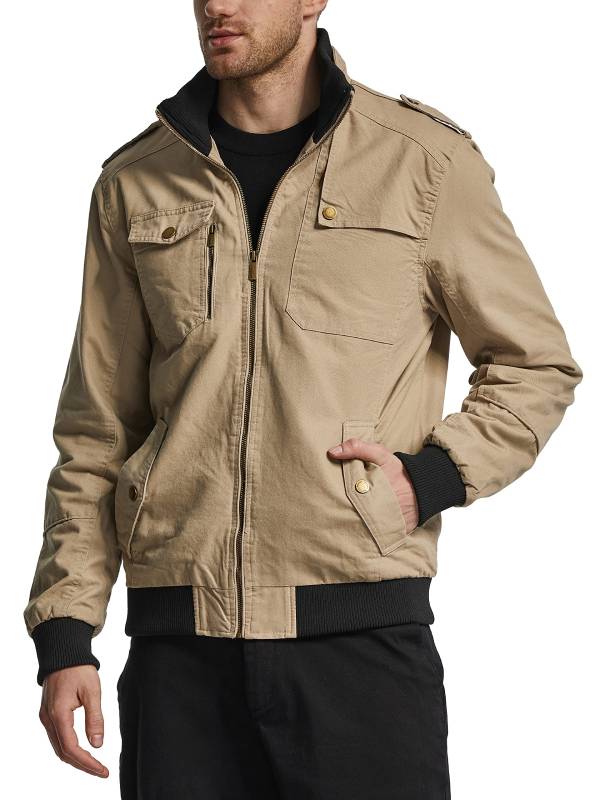 Men's Cotton Stand Collar Casual Jacket – Khaki
