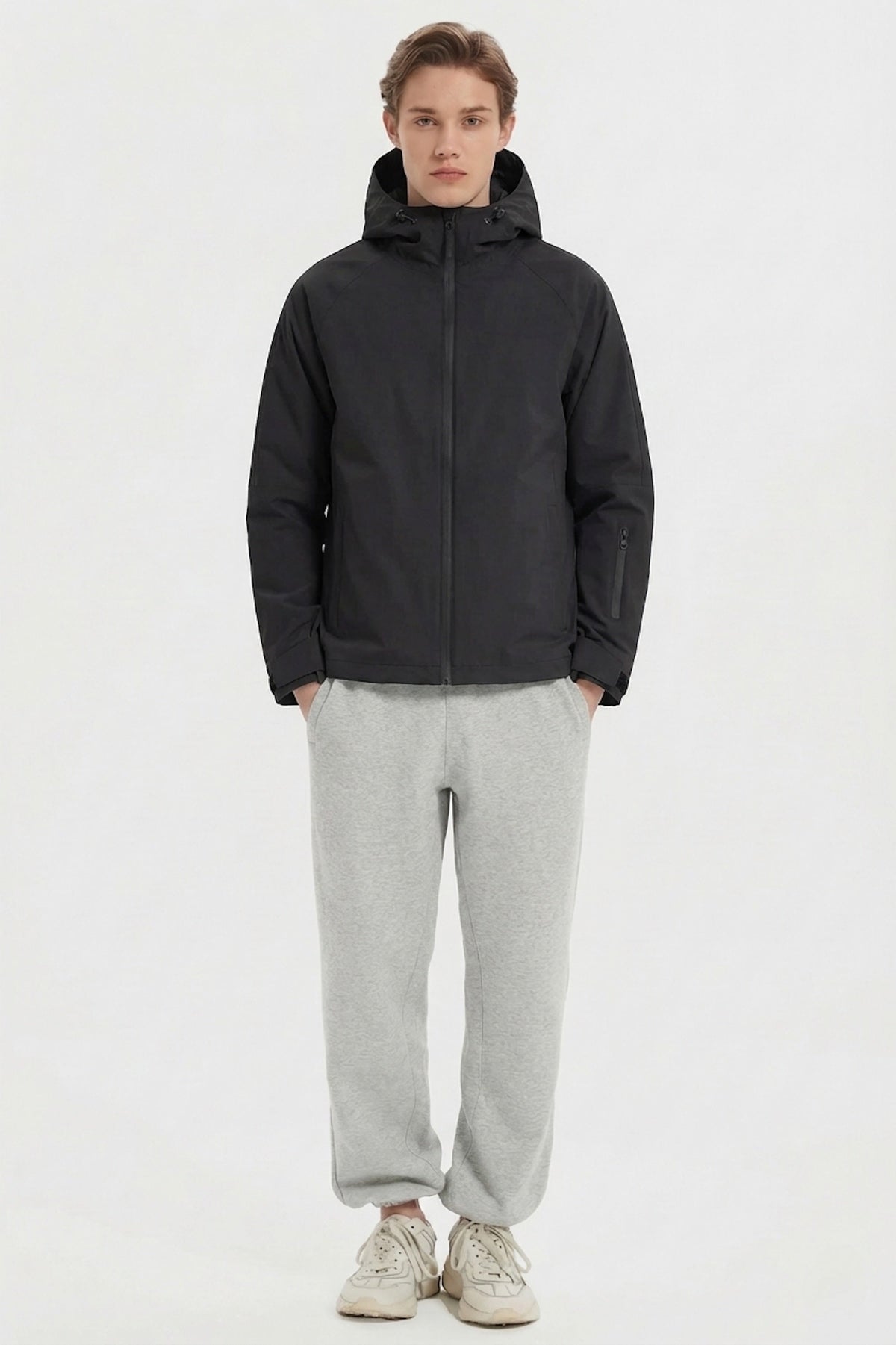 Men's Hooded Zip-Up Lightweight Windbreaker Jacket – Black