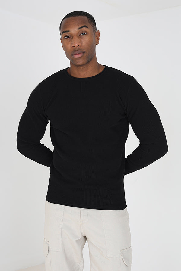 Men's Ribbed Knit Lightweight Sweater – Black
