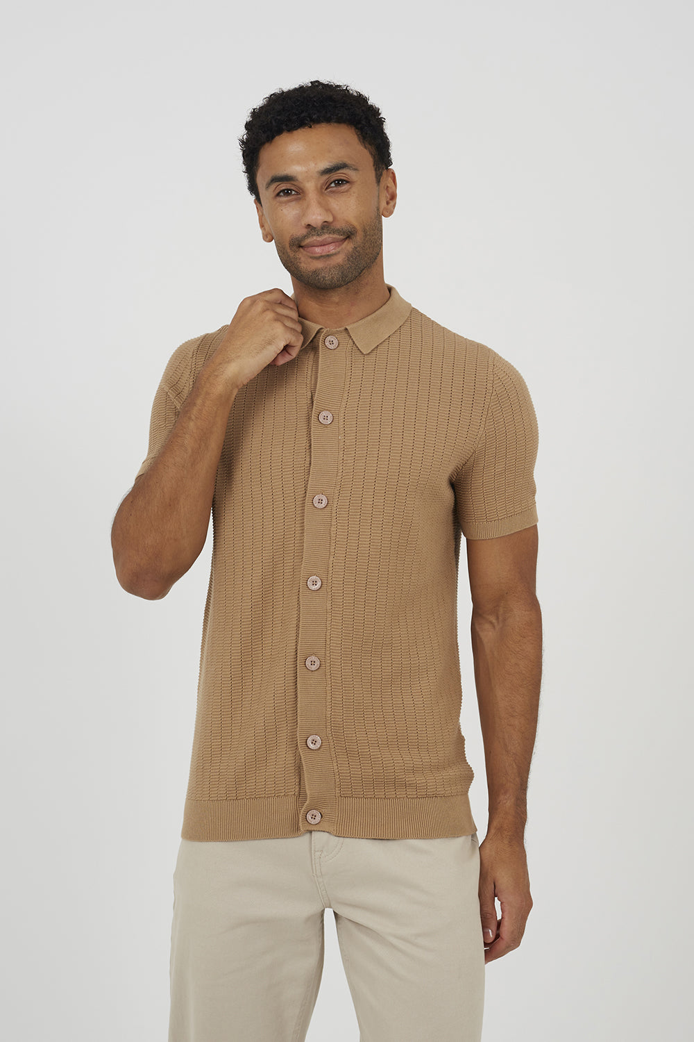 Men's Knit Short Sleeve Shirt – Tan