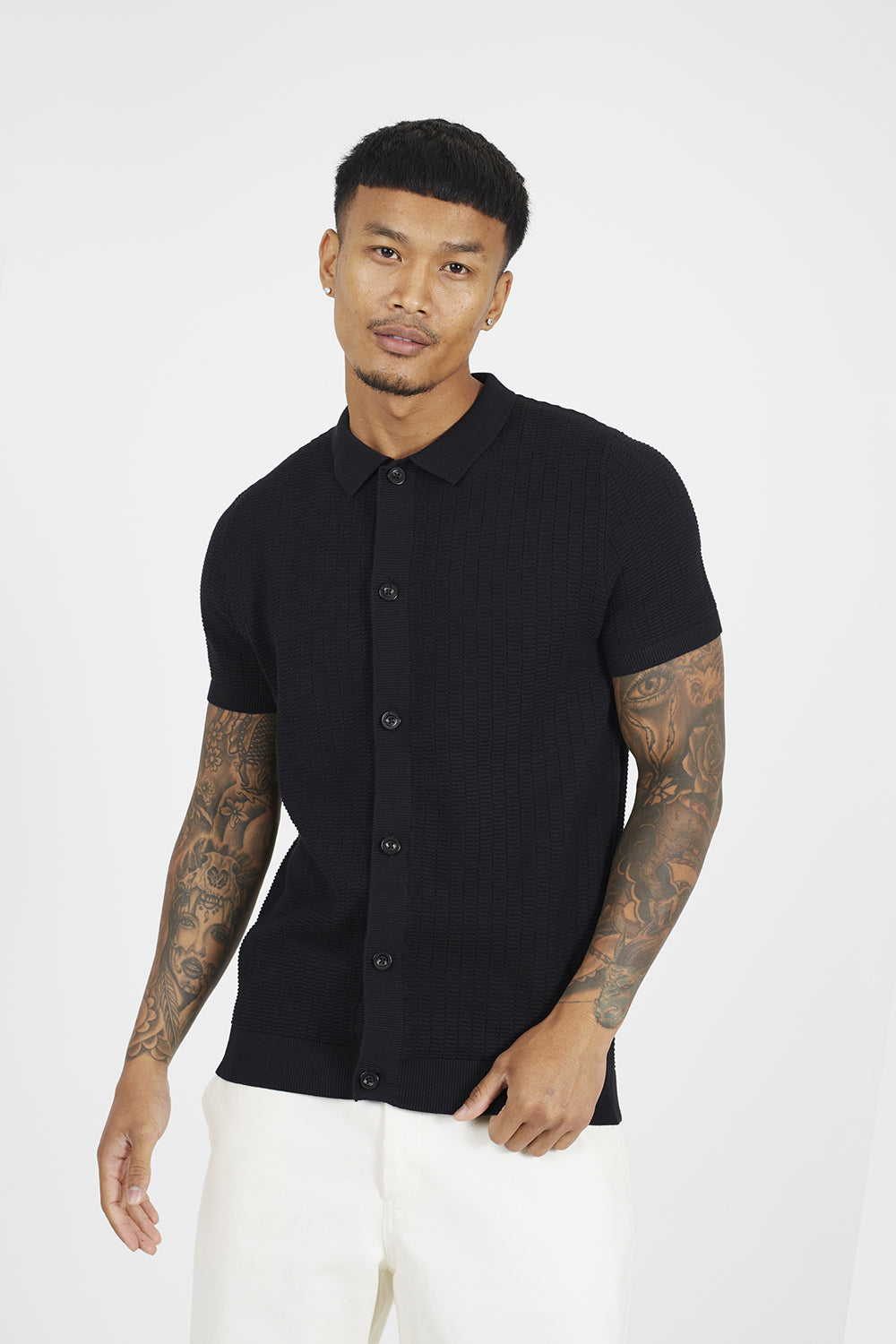 Men's Knit Short Sleeve Shirt – Black