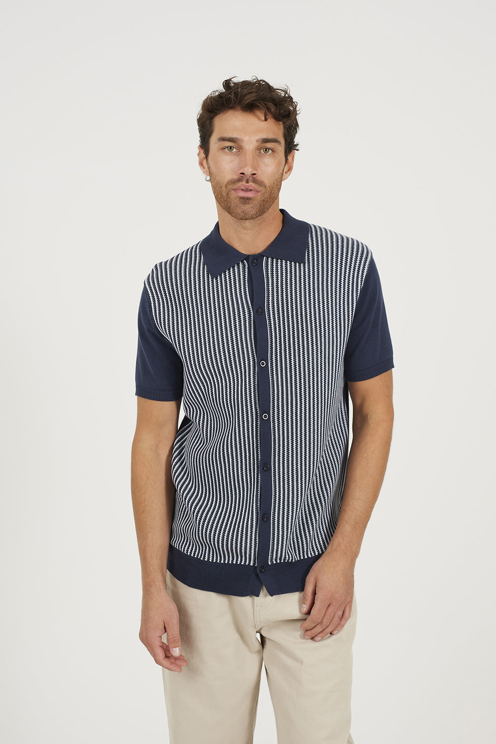 Men's Knit Short Sleeve Shirt – Navy