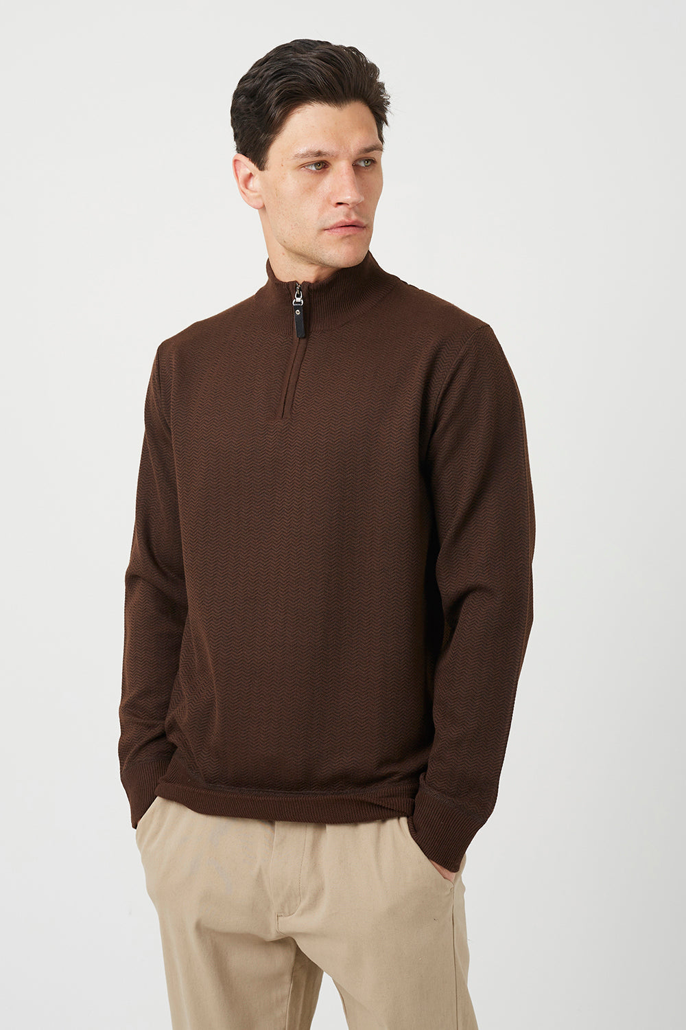 Men's Knit Quarter-Zip Sweater – Chocolate