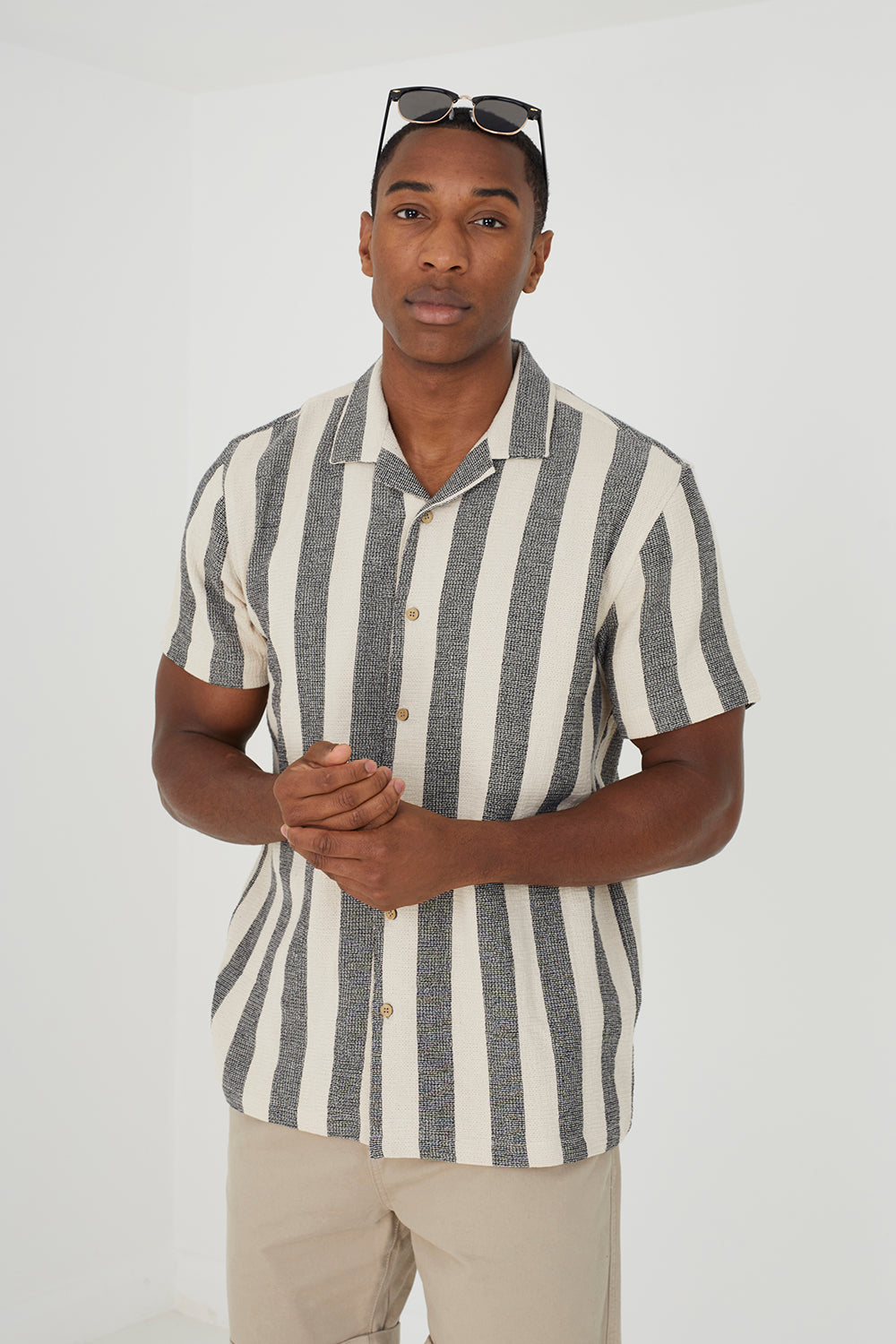 Men's Cotton Short Sleeve Revere Collar Shirt – Black