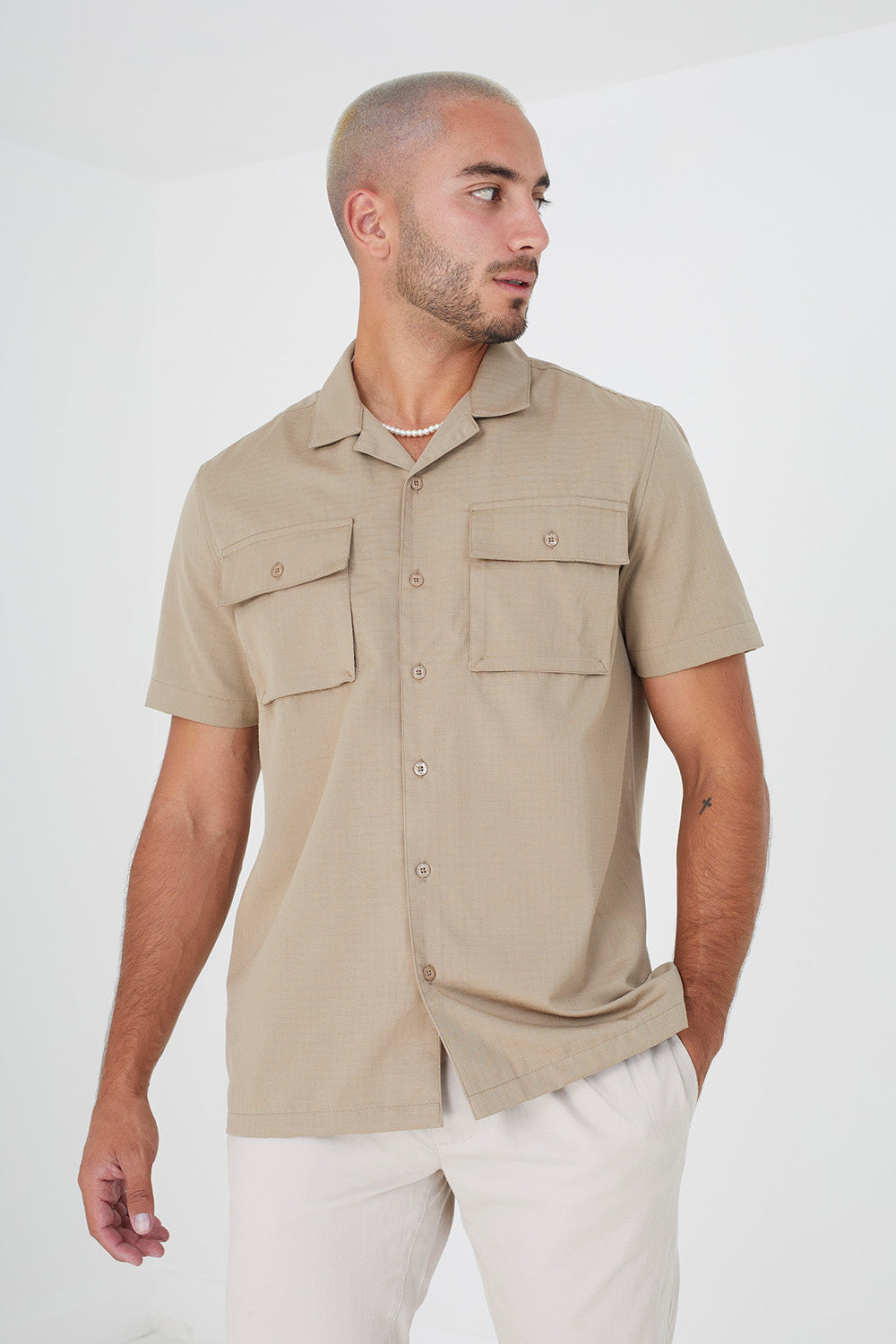 Men's Revere Collar Shirt – Light Sand