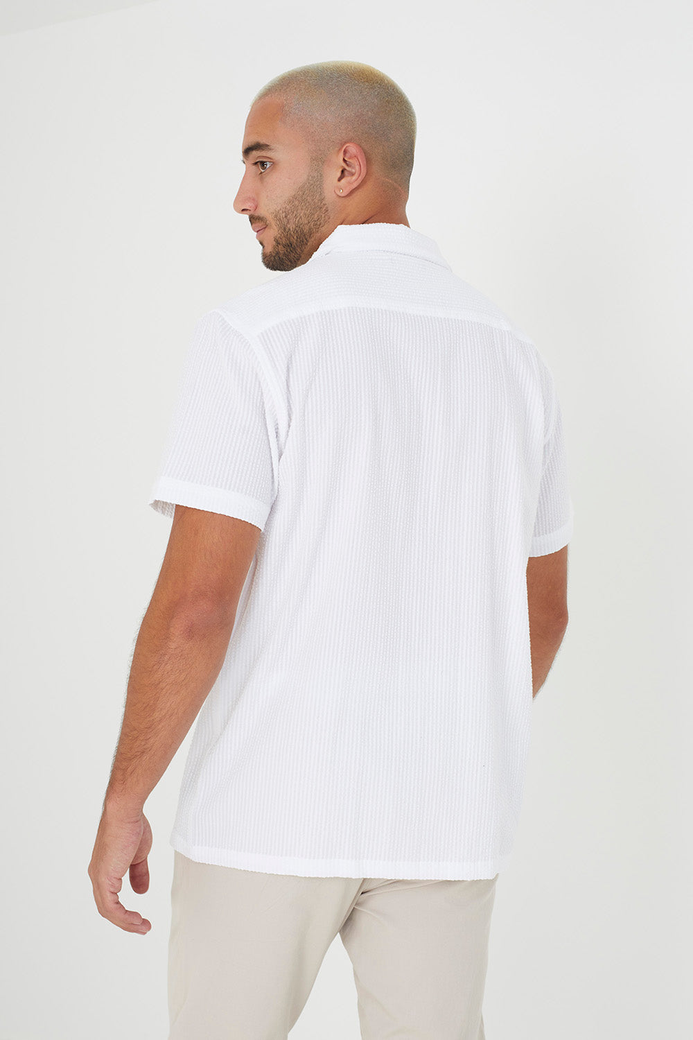Men's Cotton Short Sleeve Striped Revere Collar Shirt – detail