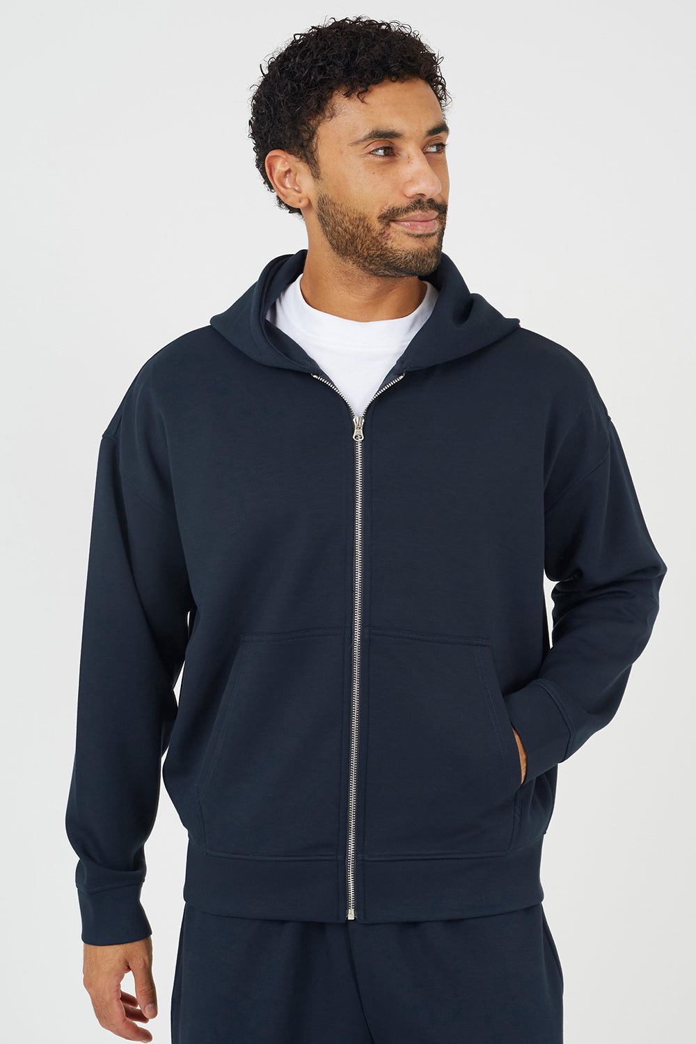 Men's Relaxed-Fit Zip-Through Hoodie – Navy